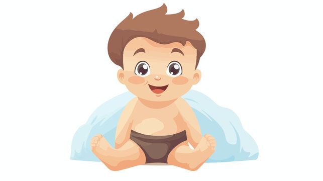 Cute little baby boy in diaper flat vector 