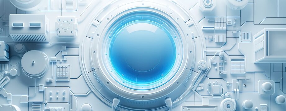 Futuristic Circuit Hub with a Central Blue Light Interface