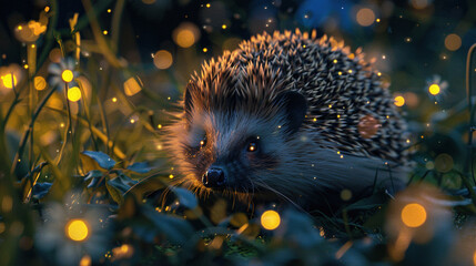 Hedgehog foraging, no digital noise, environmental interaction - obrazy, fototapety, plakaty