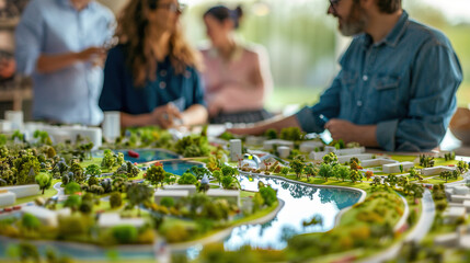 Focused shot on a sustainable community layout plan, with emphasis on pedestrian pathways