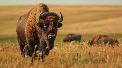 Bison in the prairie, robust form, dynamic weather conditions