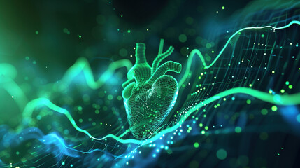 Cardiac coherence, rhythmic heartbeat visualization, stable pulse glow, stress-free heart health - obrazy, fototapety, plakaty