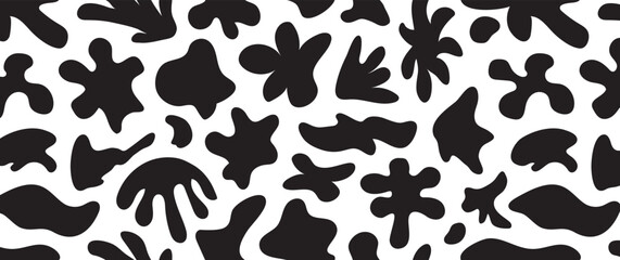Abstract graphic shape seamless pattern, organic doodle background, retro flower print, geometric groovy element, funky random scribble, trendy cloud hand drawn. Vector illustration
