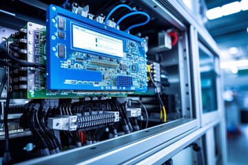 An In-Depth Look at a High-Tech Transmission Control Unit (TCU) in a Busy Industrial Manufacturing Background
