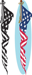 A vertical illustration of the American Flag folded around a flag pole.