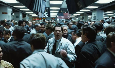 Fotobehang A busy stock exchange with traders everywhere, yelling to sell stocks © piai