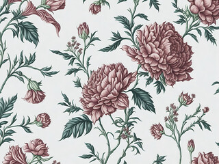 Patrón floral inspirado en siglo XVIII sobre un fondo blanco. Ai Generativa - 763597427