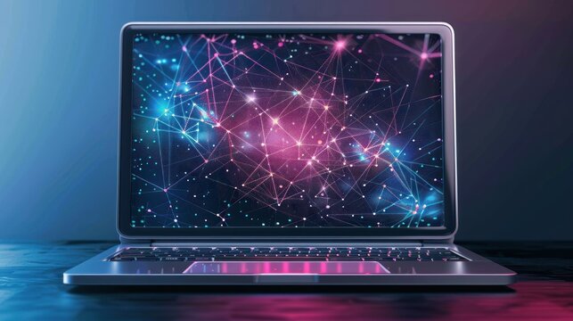 Laptop with smart digital futuristic technology screen background. AI generated image