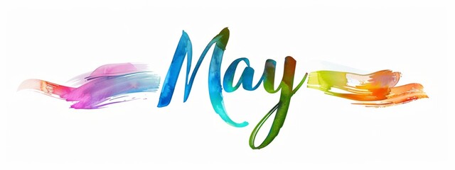 logo, elegant Style with the text "May", rainbow colors, simple line art, cursive letters , solid white background Generative AI