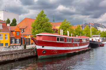 Old houses and ships in Old Town of Copenhagen, Denmark. - 763600030