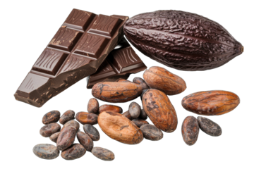 cacao beans seed with chocolate bar product PNG Transparent white background