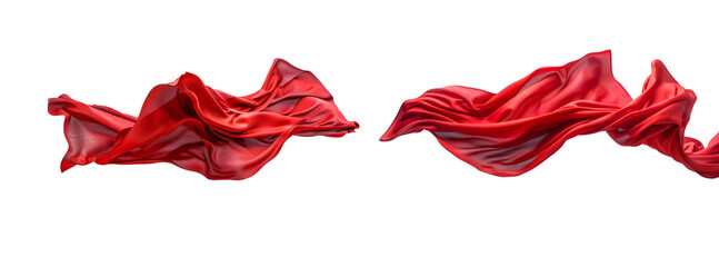 Flying Elegant Red Satin Silk Cloth: A Background for Fashion Design Elements, Isolated on Transparent Background, PNG
