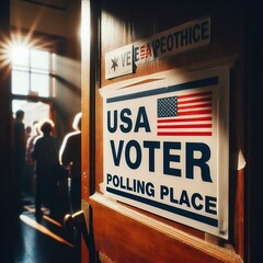 USA Voter Polling Place Door for election day concept created with generative ai