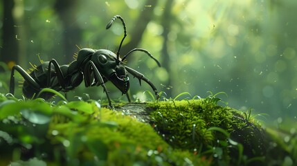 Big ant in green forest
