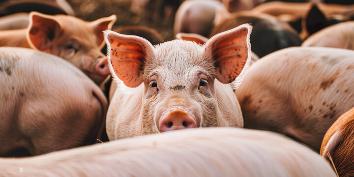Close up of pigs on farm