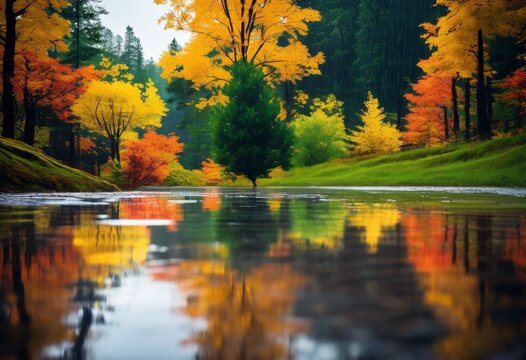 tranquil, lake, outdoors, reflection, nature, rain, mirror, raindrops, water, surface, serene, peaceful, trees, sky, picture, clouds, autumn, landscapes, sunlight, shadows