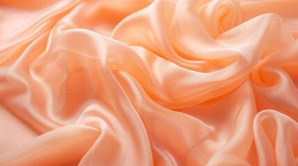 Obraz premium Peach fluffy Pantone color of the year 2024, stylish for presentation. Texture of folds of silk and satin. Abstract image of wavy lines of fabric, creating the illusion of movement. The play of light