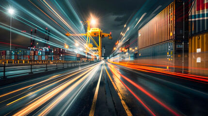 Fototapeta na wymiar A Road of Container Shipping in Nighttime Transportation
