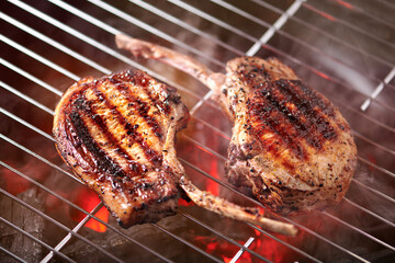 Grilling pork meat with bones