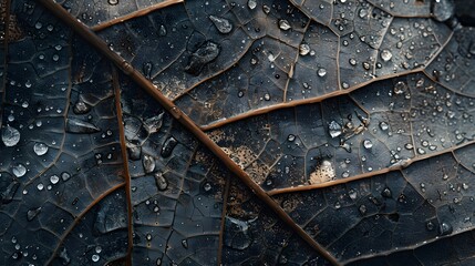 feaf skeleton with rain drop - macro photograph
