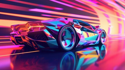 Future car going on the road 3d illustration.Generative AI - obrazy, fototapety, plakaty
