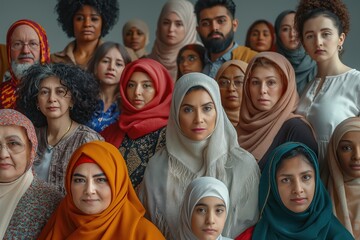 A powerful portrait showcasing a tapestry of individuals from different cultures standing together