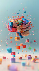 A colorful brain made of blocks is shown in the air - obrazy, fototapety, plakaty