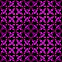 Abstract geometric repeating pattern, optical illusion, pink stars and circles on black