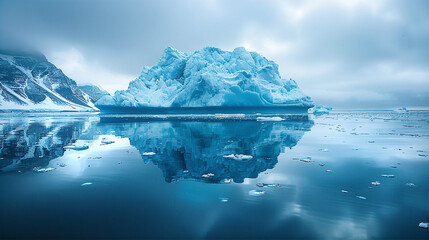 Beautiful blue iceberg in calm Arctic water