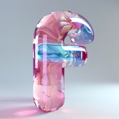 glassy pink and blue letter "F" for logo in the style of neumorphism, soft natural lighting simple and elegant space, close-up, super high detaill
