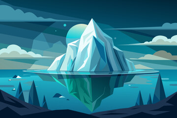  Amidst the icy expanse of the Arctic, an iceberg towers above the frigid waters, vector illustration