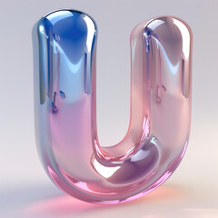 glassy pink and blue letter "U" for logo in the style of neumorphism, soft natural lighting simple and elegant space, close-up, super high detaill