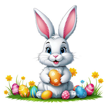 Easter Bunny and Easter Eggs Vector