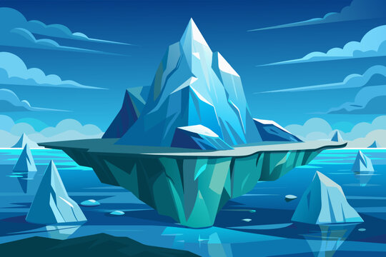  Amidst the icy expanse of the Arctic, an iceberg towers above the frigid waters, vector illustration