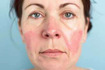 Obraz premium Woman after successful rosacea treatment. Laser treatment of skin problem. Dermatology problem.