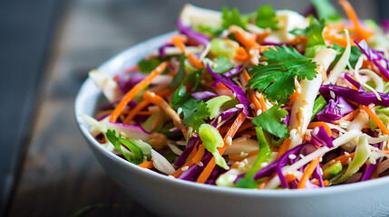 Red cabbage salad, Coleslaw in a bowl. Asian cole slaw.