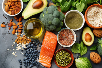 Assortment of healthy, immune boosting food. Omega 3