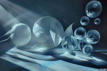 A collection of glass spheres in various sizes and colors - obrazy, fototapety, plakaty