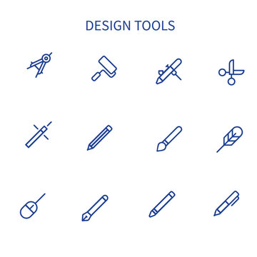 set of design tools vector icons , graphic design vector line icons