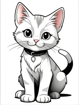 Cat coloring page white background  ai generated
