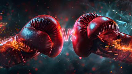 wide poster of hot fighting boxing gloves with the VS letters for versus, Close-up Generative AI  - obrazy, fototapety, plakaty