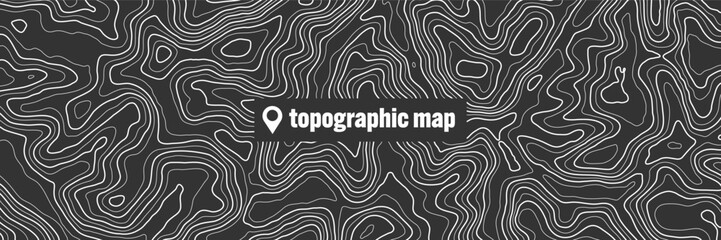 Topographic map with contour lines. Geographic terrain grid, relief height elevation. Ground path pattern. Travel and navigation, cartography design element. Vector illustration
