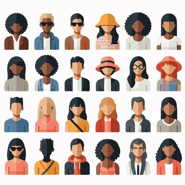 Avatar profile icon set. Portrait picture of people in vector style. Different nationalities, ethnicity isolated on white background. Inclusion , teamwork concept. Equality and diversity concept
