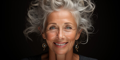 portrait of a beautiful stylish grandmother with white hair