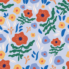 Seamless pattern. Natural floral elements. Transparent background