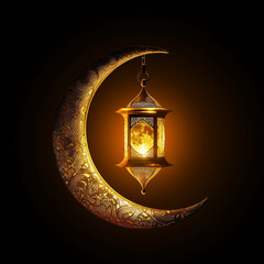 Fototapeta na wymiar Ramadan Kareem greeting card, gold crescent and lantern