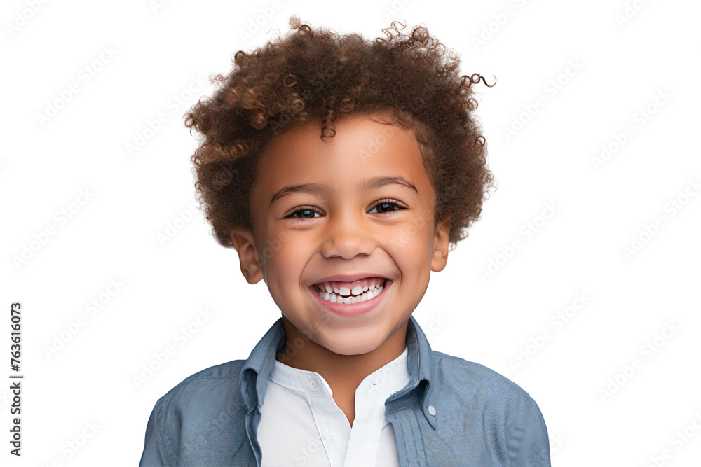 Poster portrait of a happy kid smiling and laughing, isolated on transparent background