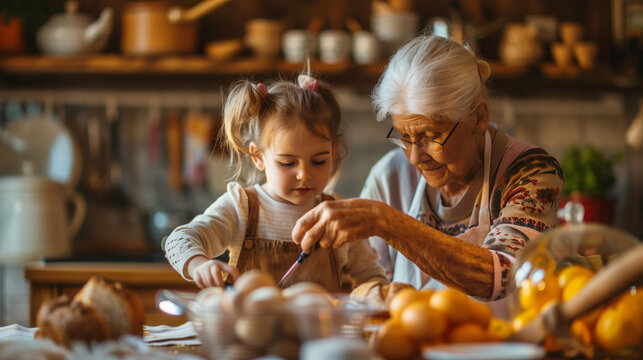 grandmother cooking with her granddaughter, mother's day concept