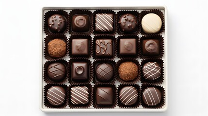 Gift craft box with chocolate candies isolated on white background, top view.