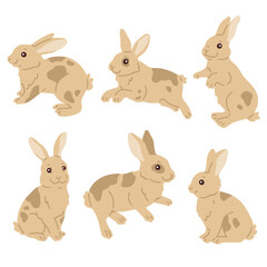 Vector illustration set of cute Easter bunnies for digital stamp,greeting card,sticker,icon,design